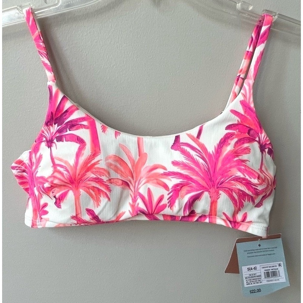 Shade & Shore Textured Palm Print Bralette Bikini Swim Top Womens Small Pink NWT